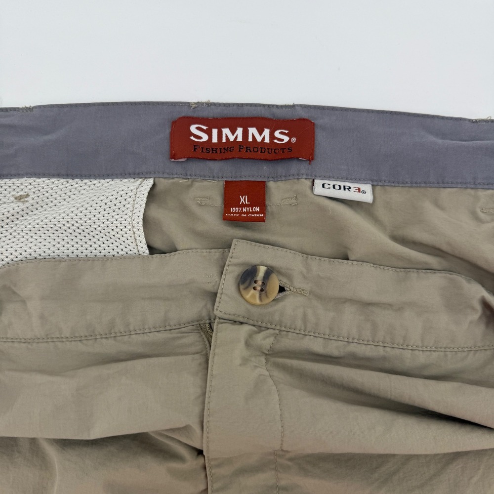 Simms Fishing Products Mens XL Convertible Zip Off Pants Khaki Tan COR3 Nylon
